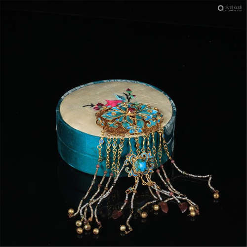 CHINESE GILT SILVER KINGFISHER FEATHER DECOR NECKLACE