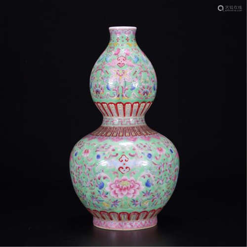 CHINESE PORCELAIN FAMILEL ROSE FLOWER DOUBLE GOURD VASE