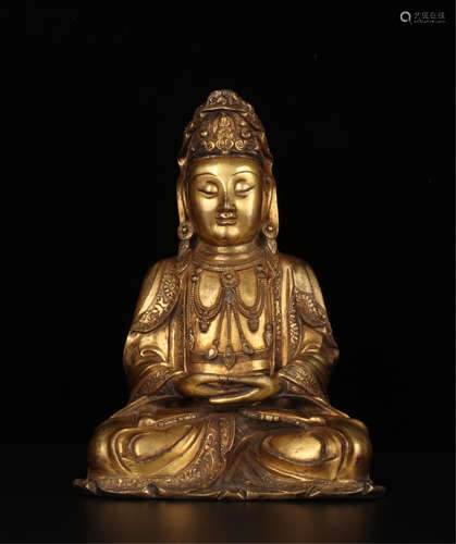 CHINESE GILT BRONZE SEATED BUDDHA