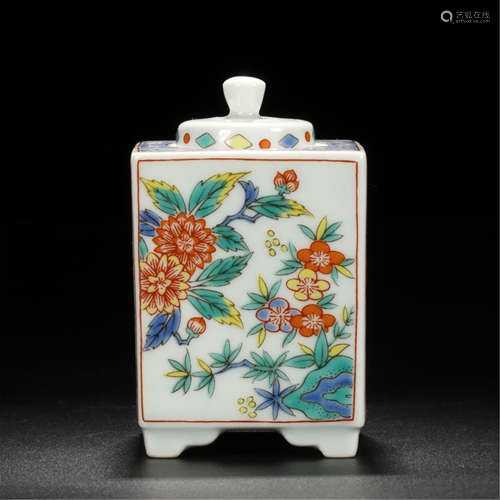 JAPANESE PORCELAIN FAMILLE ROSE FLOWER SQUARE VASE