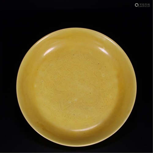 CHINESE PORCELAIN YELLOW GLAZE PLATE