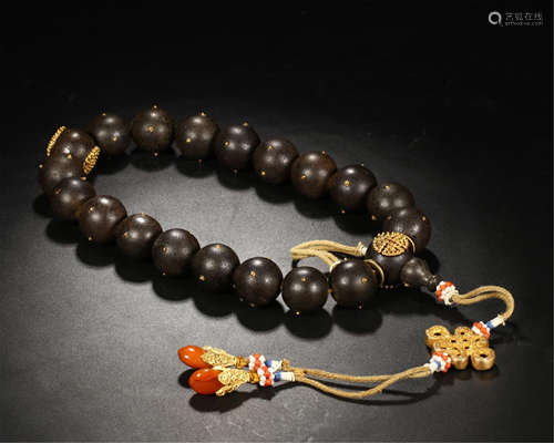 CHINESE AGALWOOD BEAD BUDDHIST BRACELET