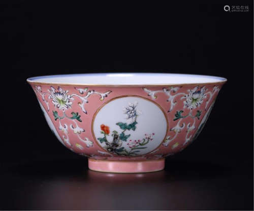 CHINESE PORCELAIN PINK GLAZE BLUE AND WHITE FAMILLE ROSE BOWL