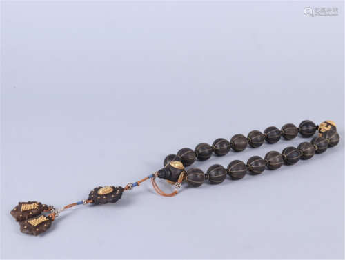 CHINESE GILT SILVER AGALWOOD BEAD BUDDHIST BRACELET