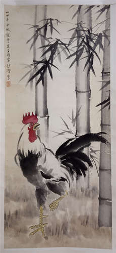 CHINESE SCROLL PAINTING OF ROOSTER IN BAMBOO