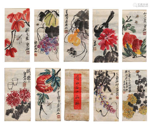 TEN PAGES OF CHINESE ALBUM PAINTING OF BIRD AND FLOWER