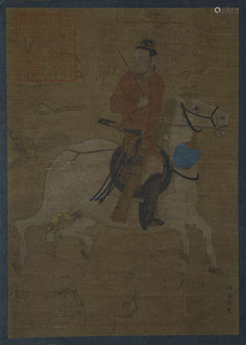 CHINESE SCROLL PAINTING OF HORSE AND MAN