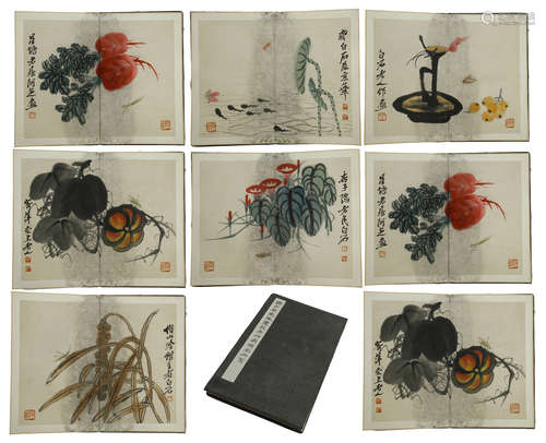 EIGHT PAGES OF CHINESE ALBUM PAINTING OF FLOWER AND FRUIT