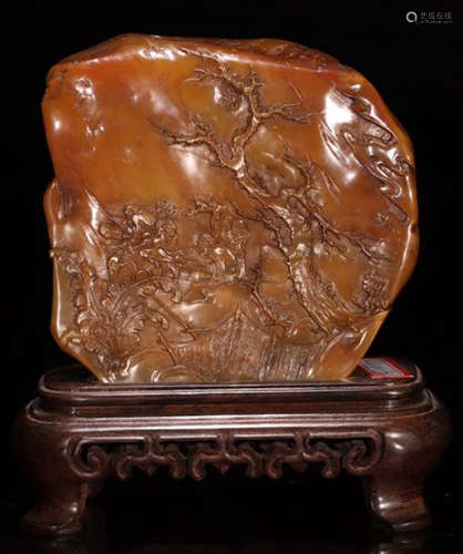 A TIANHUANG STONE CARVED LANDSCAPE PATTERN PENDANT