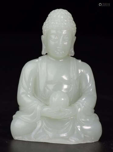 A HETIAN JADE CARVED LOTUS BUDDHA