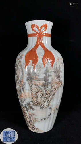 AN INK GLAZE LANDSCAPE PATTERN VASE