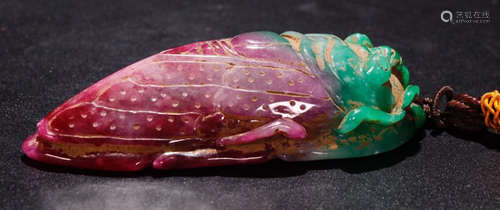 A JADEITE CARVED CICADA SHAPED PENDANT