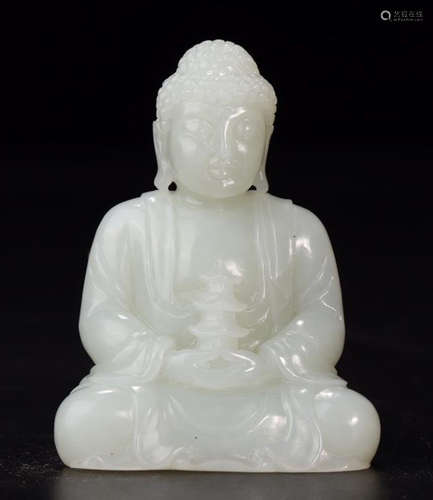 A HETIAN JADE CARVED PAGODA BUDDHA