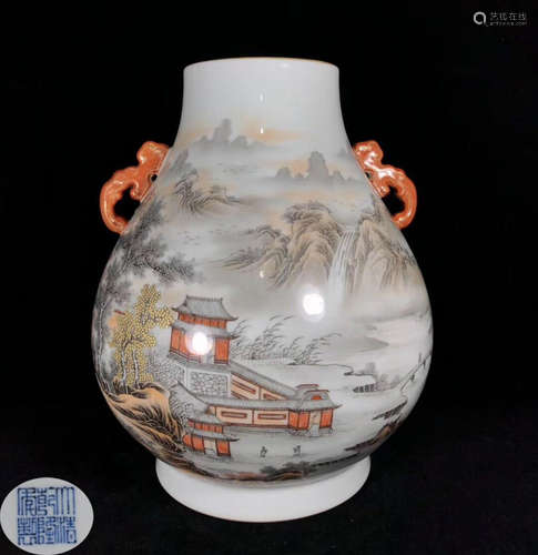 AN INK GLAZE LANDSCAPE PATTERN VASE