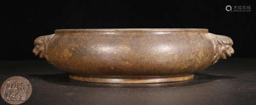 A BRONZE CASTED DOUBLE EAR CENSER