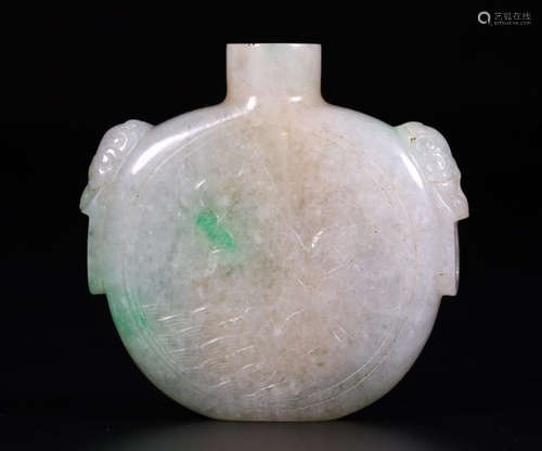 A JADEITE CARVED STORY PATTERN SNUFF BOTTLE