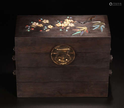 A ZITAN WOOD GEM DECORATED FLOWER BOX