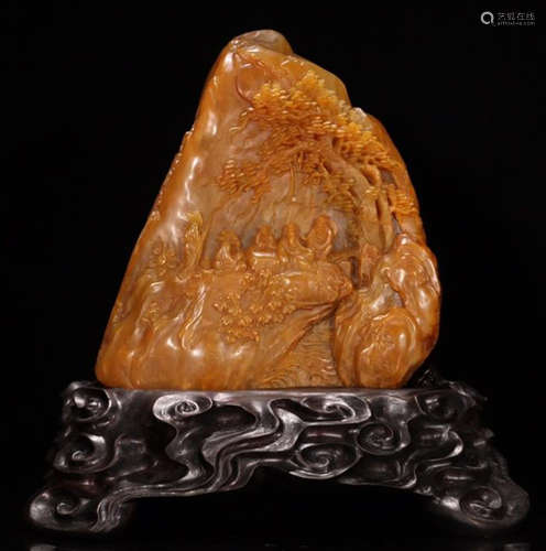 A TIANHUANG STONE CARVED LANDSCAPE PATTERN PENDANT