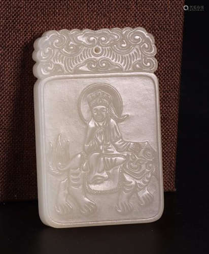 A HETIAN JADE CARVED STORY PATTERN PENDANT