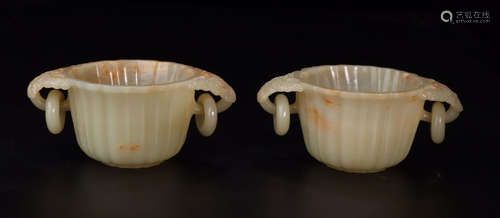 PAIR HETIAN JADE CARVED FLOWER PATTERN CENSER