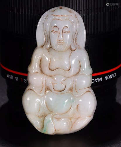 A JADEITE CARVED GUANYIN BUDDHA PENDANT