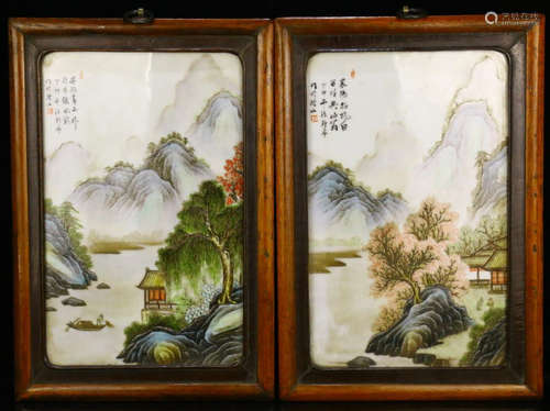 PAIR LANDSCAPE PATTERN PORCELAIN BOARD PAINTING