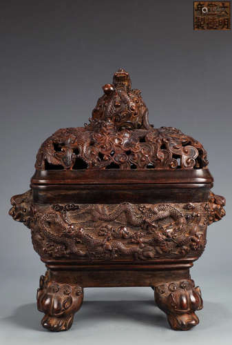 A BRONZE CASTED DRAGON PATTERN CENSER