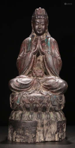 A TIELI WOOD CARVED GUANYIN BUDDHA