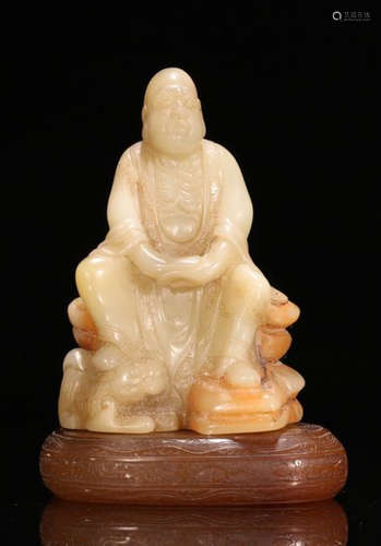 A SOAPSTONE CARVED LUOHAN BUDDHA