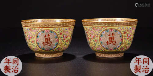 PAIR FAMILLE ROSE GLAZE FLOWER PATTERN BOWL