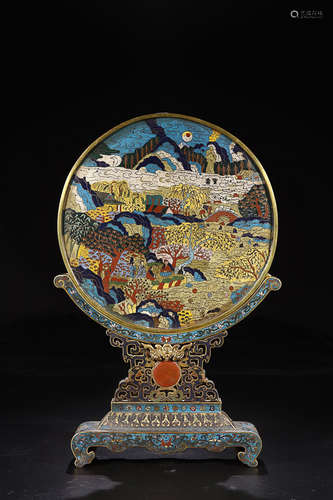 CLOISONNE SHAN SHUI STORY TABLE PLAQUE