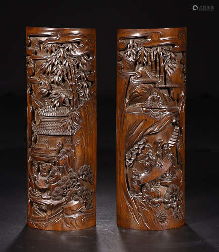 BAMBOO CARVED ZHU LIN QI XIAN ARM REST FOR 2