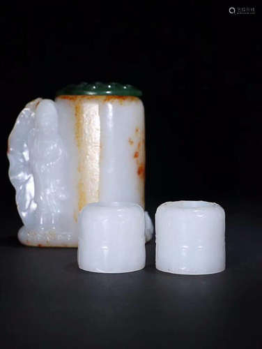 HETIAN JADE RING & BOX SET FOR 3