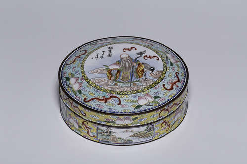 QIANLONG NIAN ZHI MARK COPPER CLOISONNE FU SHOU BILSSED COVER BOX