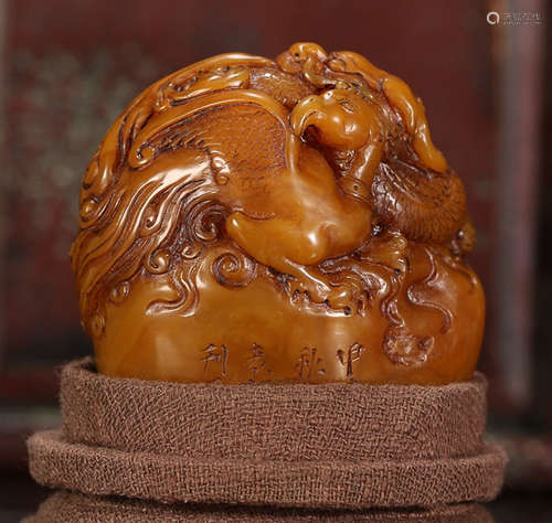 SHOUSHAN TIANHUANG STONE DRAGON & PGOENIX PATTERN SEAL ORNAMENT