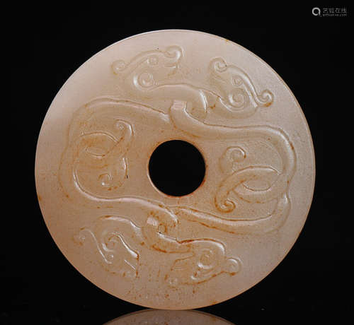 OLD HETIAN JADE DOUBLE DRAGON PIECE /PENDANT