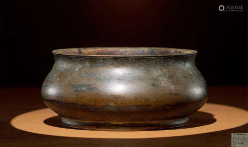 明崇祯壬午（1642）年 铜弦纹缶式炉
