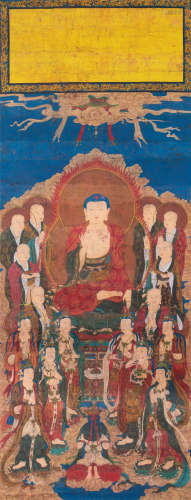 明16/17世纪 释迦牟尼佛与八大弟子八大菩萨 立轴 设色绢本