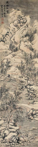 蓝孟 1654年作 段桥残雪 立轴 设色绫本