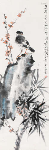 蔡鹤洲 1948年作 鸟与三友共岁寒 立轴 设色纸本