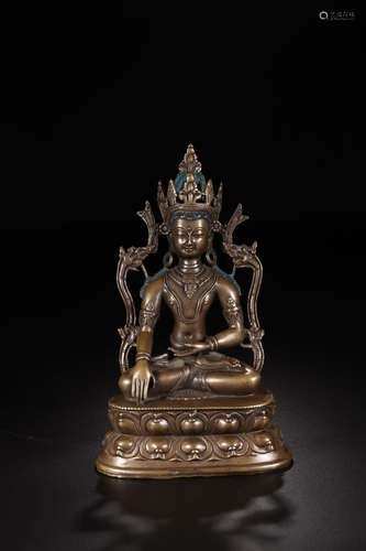 A COPPER LONGEVITY BUDDHA STATUE