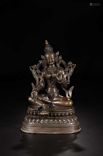 A COPPER TARA BUDDHA STATUE