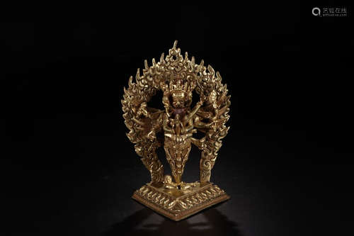 A COPPER GILT YAMANTAKA BUDDHA STATUE