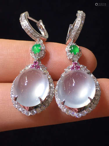 A PAIR OF ICY JADEITE EAR RINGS