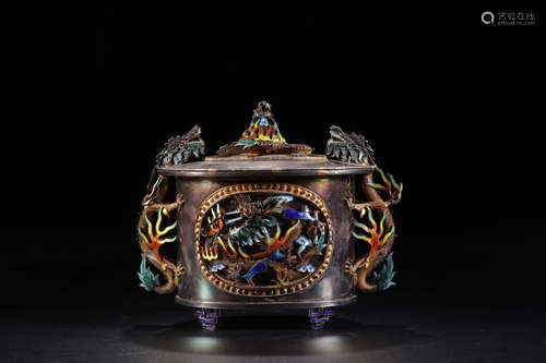 A CLOISONNE DRAGON CARVED CENSER