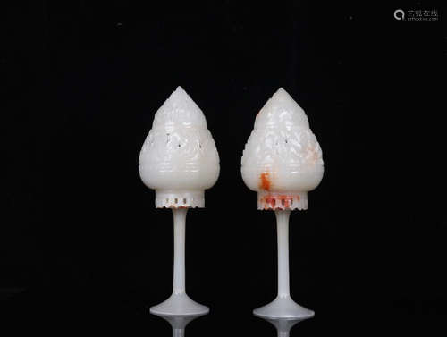 PAIR OF WHITE JADE CENSERS