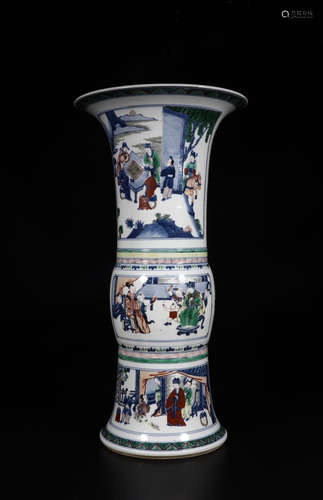 A WU CAI GLAZE VASE IN PORTRAITS