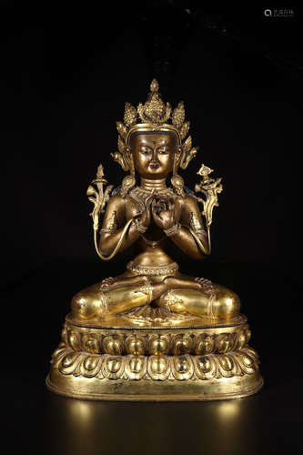 A COPPER GILT BUDDHA STATUE