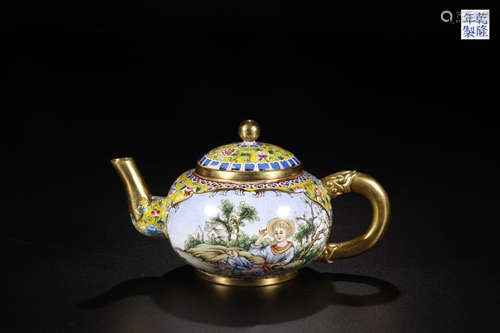 A COPPER ENAMELED WESTERN STYLE TEAPOT