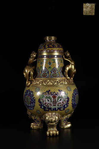 A CLOISONNE TRIPOD POT